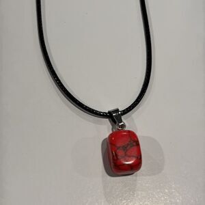 Red Pendant Necklace with Black Cord